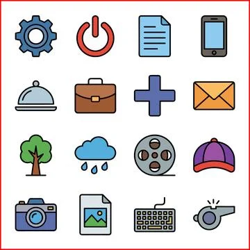 Set of 16 diverse flat design icons representing various concepts and objects Stock Illustration