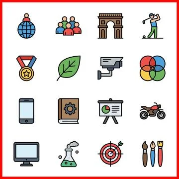 Set of 16 Filled Line Flat Color Pack of modern signs and symbols for web a.. Ilustración de archivo