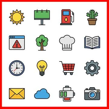 Set of 16 filled line flat color icons for web and mobile. Illustration