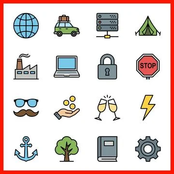 Set of 16 Filled Line Flat Color Pack of modern signs and symbols for web a.. Stockillustratie