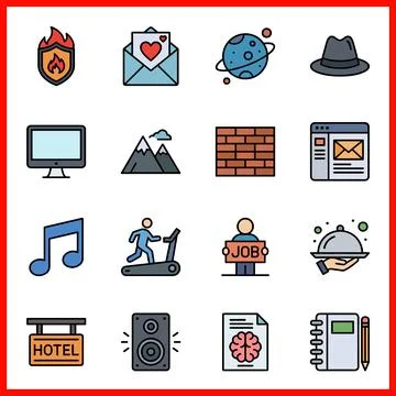Set of 16 Filled Line Flat Color Pack of Creative Icons. Stock Illustration
