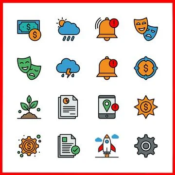 Set of 16 Filled line Flat Color Business Icons. Stockillustratie