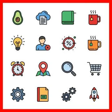Set of 16 Filled Line Flat Color UI Icons for Web and Mobile. Stockillustratie