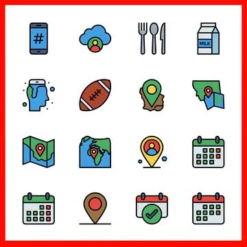 Set of 16 Filled Line Flat Color UI Icons for Mobile and Web Interface. Иллюстрация
