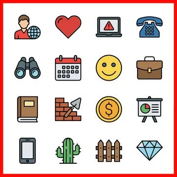 Set of 16 Flat Color Filled Lines Pack of universal symbols for web and mobil Ilustração Stock