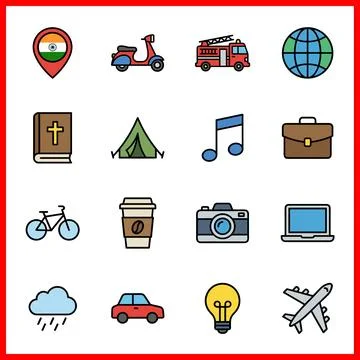 Set of 16 Flat Color Filled Lines Pack of Universal Icons for Web and Mobil.. Иллюстрация