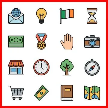 Set of 16 Flat Color Filled Line Interface Icons for Web and Mobile. イラスト素材