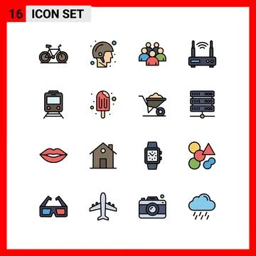 Set of 16 Flat Icons Representing Various Concepts and Objects. Stockillustratie