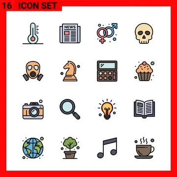 Set of 16 Flat Icons for Web Design, Mobile Apps, and User Interfaces. Stock Illustration