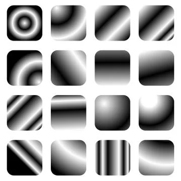 Set of 16 grayscale gradient templates - Rounded square buttons Stock Illustration