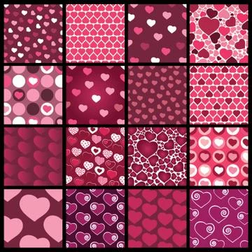 Set of 16 Heart Vector Patterns for Valentines Day イラスト素材