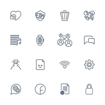 Set with 16 icons for mobile app, sites, mobile, software 스톡 일러스트