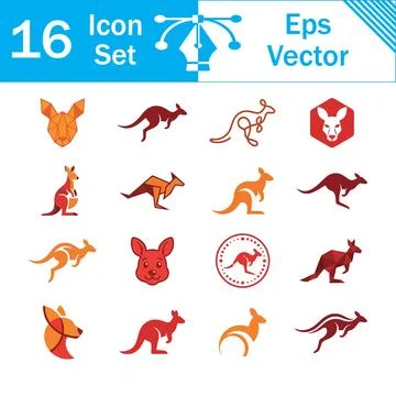 Set of 16 kangaroo animal vector icons and logo designs with kangaroo 库存插图