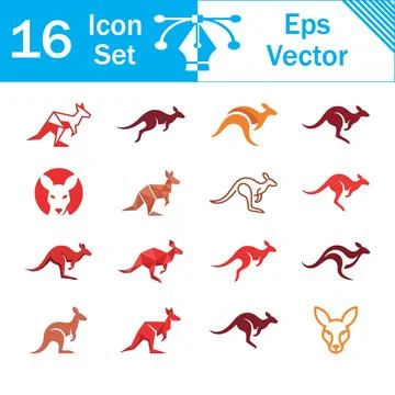 Set of 16 kangaroo wildlife vector graphics and badges with kangaroo Stock Illustration