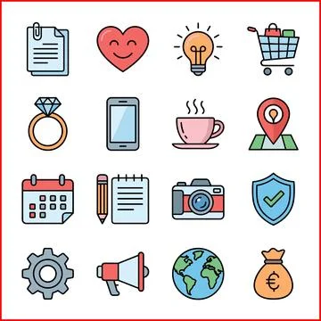 Set of 16 modern flat icons for web and mobile applications. Illustrazione stock