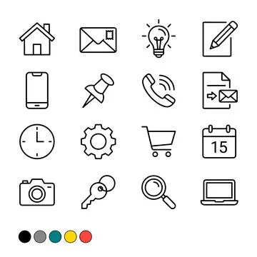 Set of 16 modern flat line icons for web and mobile applications, including.. Stock Illustration