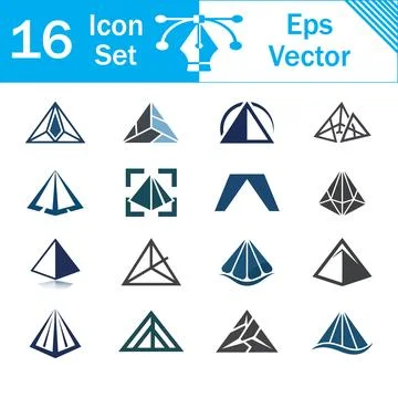 Set of 16 modern pyramid and triangle geometric vector icons and symbols Stock Illustration