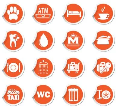 Set of 16 orange label with services icons Illustrazione stock