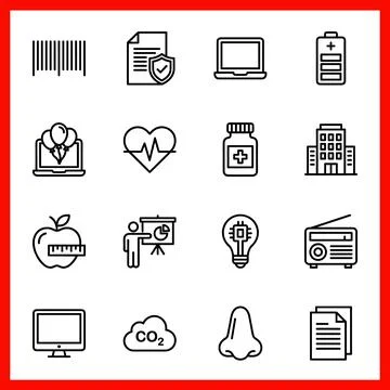 Set of 16 Outline Icons for Web and Mobile Applications. 스톡 일러스트