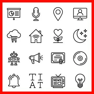 Set of 16 Outline Icons for Web and Mobile Applications. 스톡 일러스트