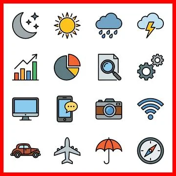 Set of 16 Outline Icons for Web and Mobile Applications. 스톡 일러스트