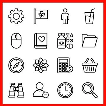 Set of 16 Outline Icons for Web and Mobile Applications. 스톡 일러스트