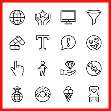 Set of 16 Outline Icons for Web and Mobile Applications. 스톡 일러스트