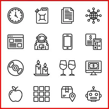 Set of 16 Outline Icons for Web and Mobile Applications. 스톡 일러스트