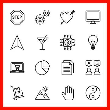 Set of 16 Outline Icons for Web and Mobile Applications. 스톡 일러스트