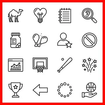 Set of 16 Outline Vector Icons for Web and Mobile. Иллюстрация