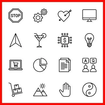 Set of 16 Outline Vector Icons for Web and Mobile. Stockillustratie