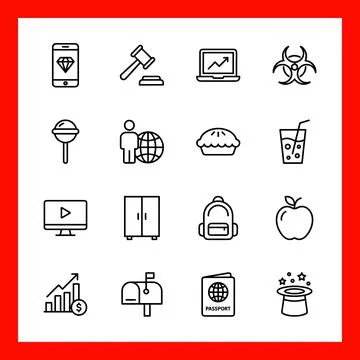 Set of 16 Outline Vector Icons for Web and Mobile. 스톡 일러스트