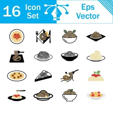 Set of 16 pasta spaghetti and italian food icons vector with spaghetti Illustrazione stock