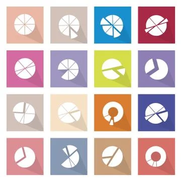 Set of 16 Pie Chart Icons Banner Stock Illustration
