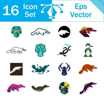 Set of 16 platypus vector icons and abstract animal logo designs with platypu Stock Illustration