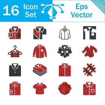 Set of 16 red and black plaid shirt and clothing icons with shirt icon Stock Illustration