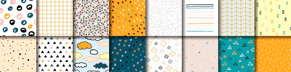 Set of 16 Scandinavian seamless vector patterns Illustrazione stock
