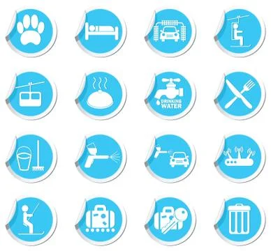 Set of 16 services icons on BLUE LABELS Stock Illustration