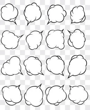 Set of 16 simple vector talking bubbles with white fills and transparent back Ilustración de archivo