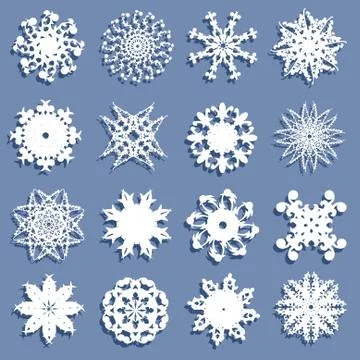 Set of 16 snowflakes Stock Illustration