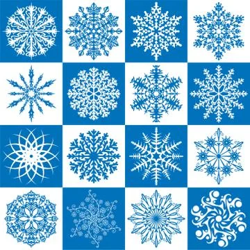 Set of 16 snowflakes Stock Illustration