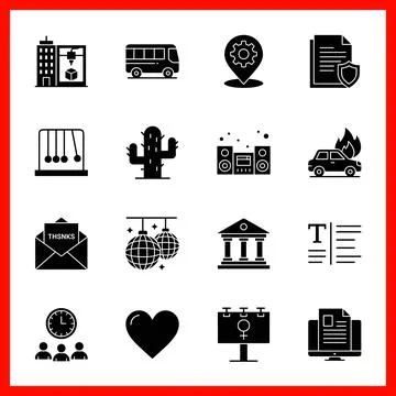 Set of 16 Solid Glyphs for Creative UI and UX Design. Stock Illustration