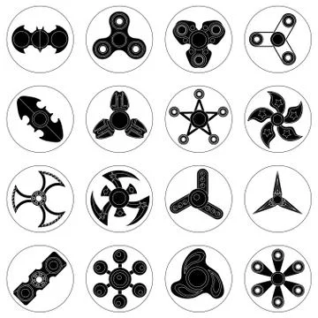 Set of 16 spinners of different shapes Stock Illustration