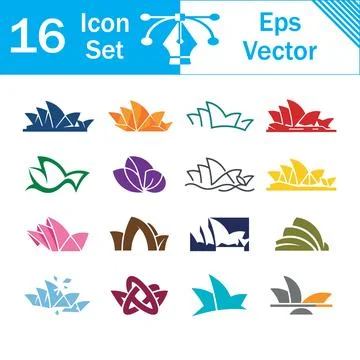 Set of 16 sydney opera house vector icons with architecture landmark australi Stock Illustration
