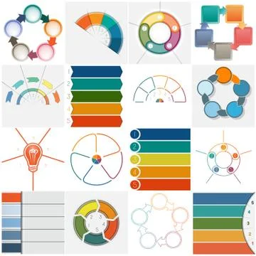 Set 16 templates Infographics cyclic processes, five positions イラスト素材