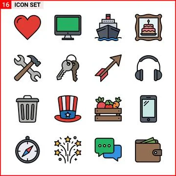 Set of 16 Unique Flat Icons for Web and Mobile Design. イラスト素材