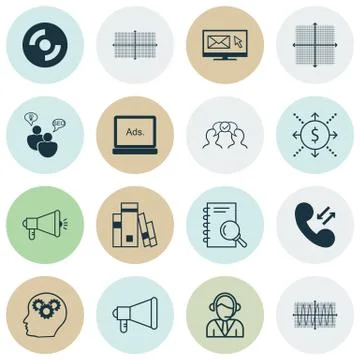 Set Of 16 Universal Editable Icons For Hr, Computer Hardware And Business Man Stock Illustration