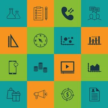 Set Of 16 Universal Editable Icons For Travel, Hr And Tourism Topics. Include Stock Illustration