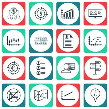 Set Of 16 Universal Editable Icons For Business Management, SEO And Traveling Stock Illustration