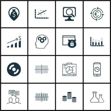 Set Of 16 Universal Editable Icons For SEO, Human Resources And Computer Hard Illustrazione stock